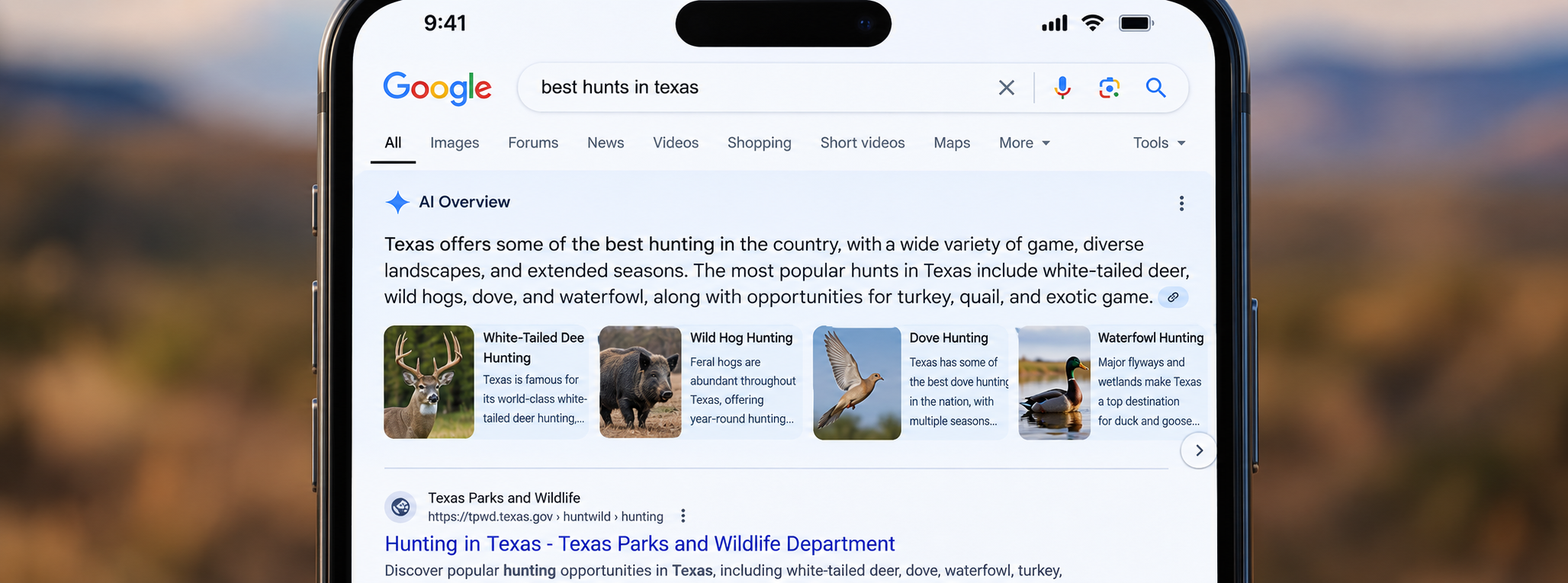 Google AI Overview occupying the mobile screen above organic results.